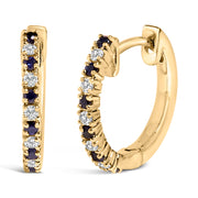 Bids.com 10K Yellow Gold Alternating Blue Sapphire 1/10 Cttw Diamond Huggy Hoop Earrings  (I-J Color, I1-I2 Clarity) Earrings