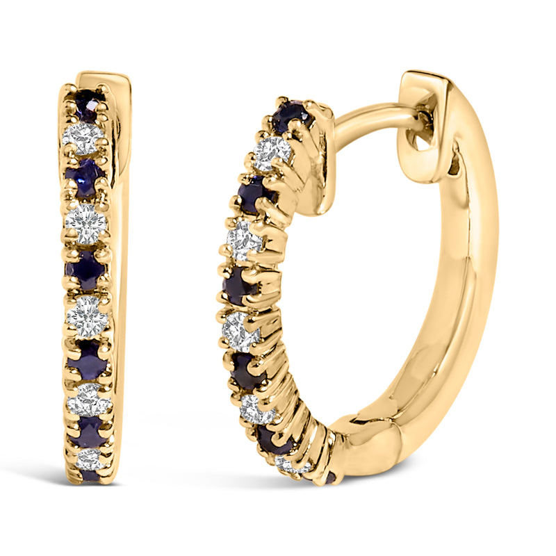 Bids.com 10K Yellow Gold Alternating Blue Sapphire 1/10 Cttw Diamond Huggy Hoop Earrings  (I-J Color, I1-I2 Clarity) Earrings