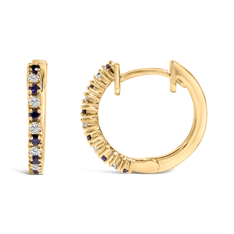 Bids.com 10K Yellow Gold Alternating Blue Sapphire 1/10 Cttw Diamond Huggy Hoop Earrings  (I-J Color, I1-I2 Clarity) Earrings