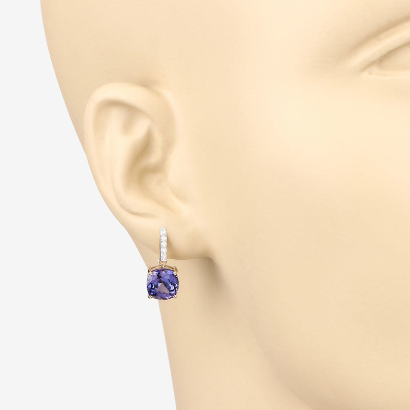 Bids.com 5.64 Carat Genuine Tanzanite and White Diamond 14K Yellow Gold Earrings Earrings