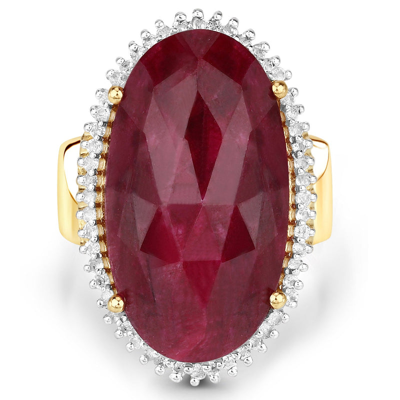 Bids.com 19.11 Carat Dyed Ruby and White Topaz .925 Sterling Silver Ring Rings