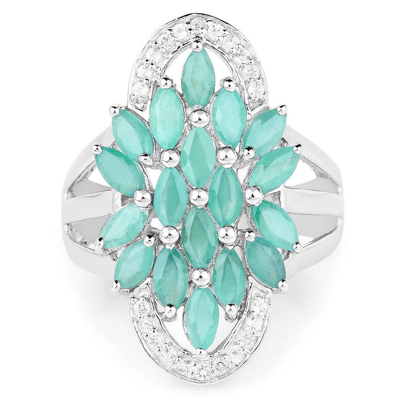 Bids.com 2.74 Carat Genuine Emerald and White Topaz .925 Sterling Silver Ring Rings