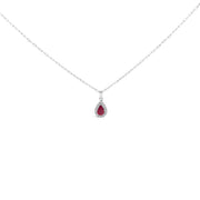 Bids.com 14K White Gold 6x4 Pear Red Ruby and Diamond Halo Pendant Necklace - 18" Inches Necklaces