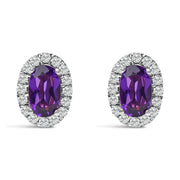 Bids.com 10K White Gold 5x3 MM Oval Purple Amethyst and Diamond Halo Stud Earrings (I-J Color, I1-I2 Clarity) Earrings