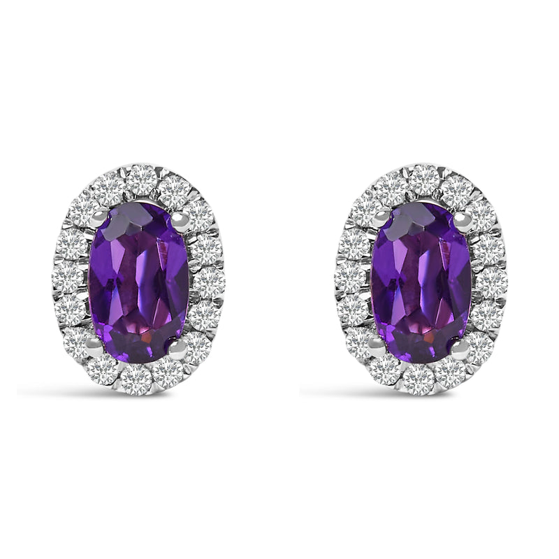 Bids.com 10K White Gold 5x3 MM Oval Purple Amethyst and Diamond Halo Stud Earrings (I-J Color, I1-I2 Clarity) Earrings