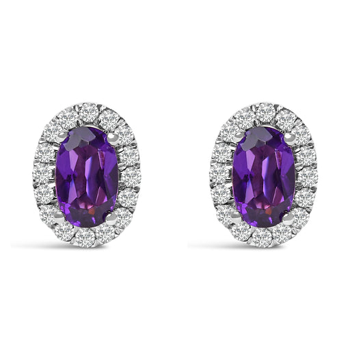 Bids.com 10K White Gold 5x3 MM Oval Purple Amethyst and Diamond Halo Stud Earrings (I-J Color, I1-I2 Clarity) Earrings
