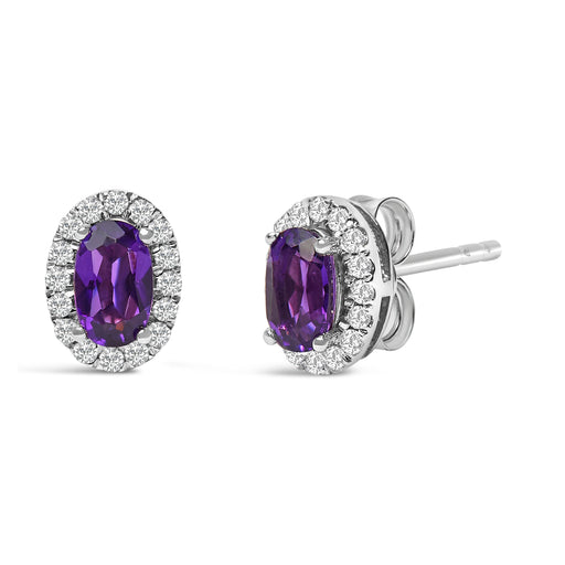 Bids.com 10K White Gold 5x3 MM Oval Purple Amethyst and Diamond Halo Stud Earrings (I-J Color, I1-I2 Clarity) Earrings