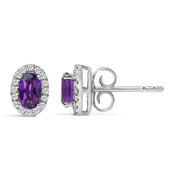 Bids.com 10K White Gold 5x3 MM Oval Purple Amethyst and Diamond Halo Stud Earrings (I-J Color, I1-I2 Clarity) Earrings