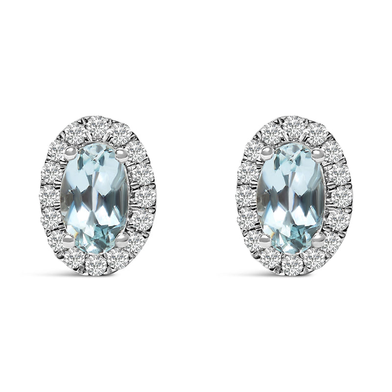 Bids.com 10K White Gold 5x3 MM Oval Purple Amethyst and Diamond Halo Stud Earrings (I-J Color, I1-I2 Clarity) Earrings