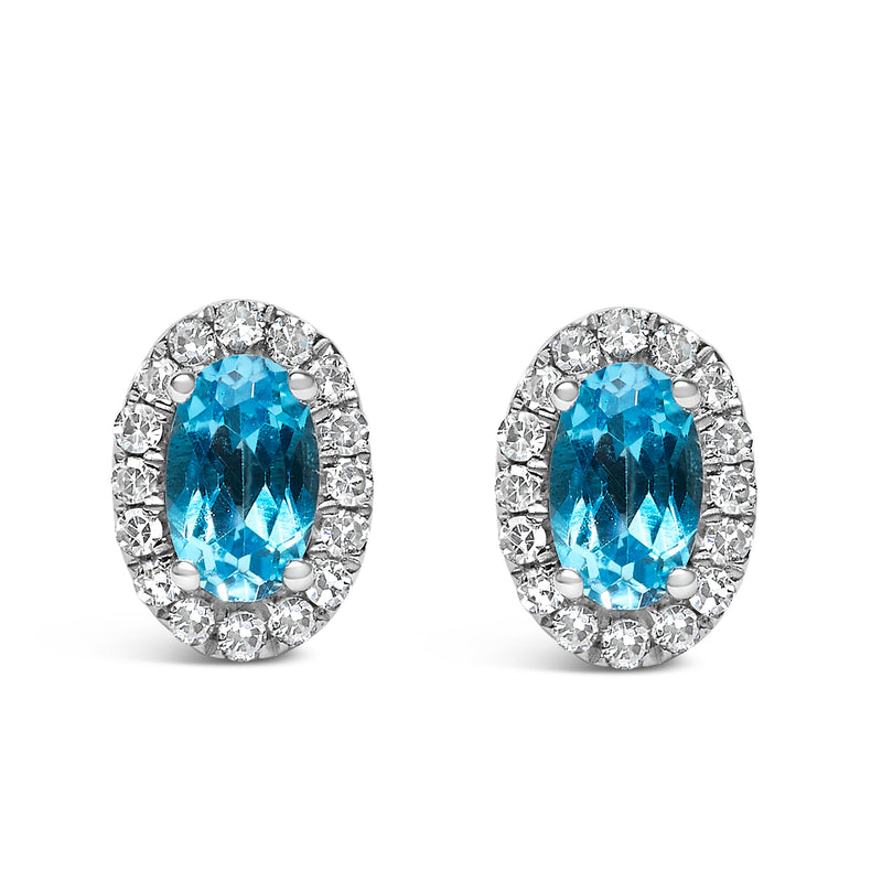 Bids.com 10K White Gold 5x3 MM Oval Purple Amethyst and Diamond Halo Stud Earrings (I-J Color, I1-I2 Clarity) Earrings
