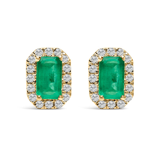 Bids.com 10K Yellow Gold 5x3mm Emerald-Cut Green Emerald and 1/7 Cttw Diamond Halo Octagonal Stud Earrings (I-J Color, I1-I2 Clarity) Earrings