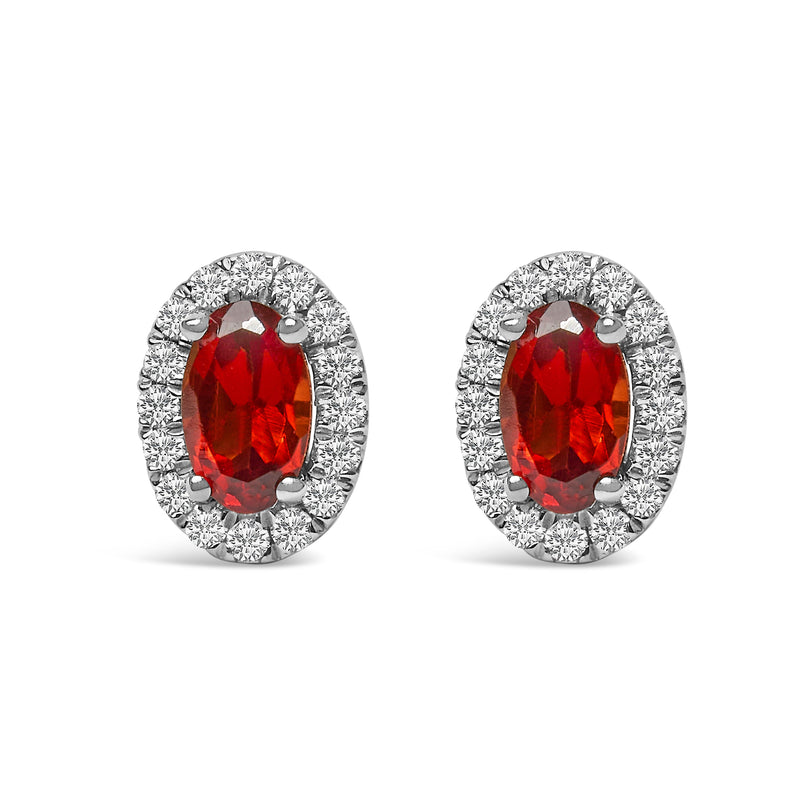 Bids.com 10K White Gold 5x3 MM Oval Purple Amethyst and Diamond Halo Stud Earrings (I-J Color, I1-I2 Clarity) Earrings