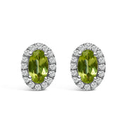 Bids.com 10K White Gold 5x3 MM Oval Purple Amethyst and Diamond Halo Stud Earrings (I-J Color, I1-I2 Clarity) Earrings