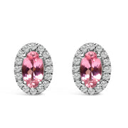 Bids.com 10K White Gold 5x3 MM Oval Purple Amethyst and Diamond Halo Stud Earrings (I-J Color, I1-I2 Clarity) Earrings