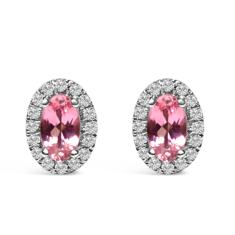 Bids.com 10K White Gold 5x3 MM Oval Purple Amethyst and Diamond Halo Stud Earrings (I-J Color, I1-I2 Clarity) Earrings