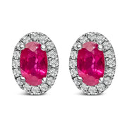 Bids.com 10K White Gold 5x3 MM Oval Purple Amethyst and Diamond Halo Stud Earrings (I-J Color, I1-I2 Clarity) Earrings