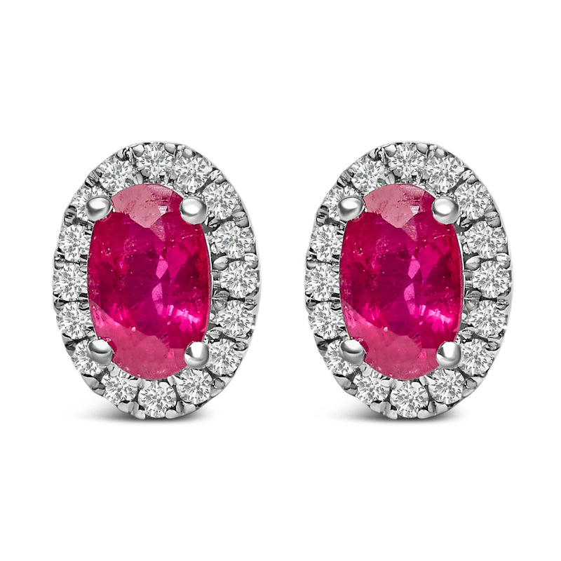 Bids.com 10K White Gold 5x3 MM Oval Purple Amethyst and Diamond Halo Stud Earrings (I-J Color, I1-I2 Clarity) Earrings