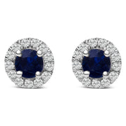 Bids.com 10K White Gold 3.25mm x 3.25mm Round Blue Sapphire and 1/10 Cttw Diamond Halo Stud Earrings (I-J Color, I1-I2 Clarity) Earrings