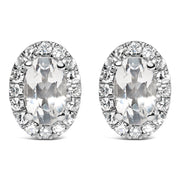 Bids.com 10K White Gold 5x3 MM Oval Purple Amethyst and Diamond Halo Stud Earrings (I-J Color, I1-I2 Clarity) Earrings