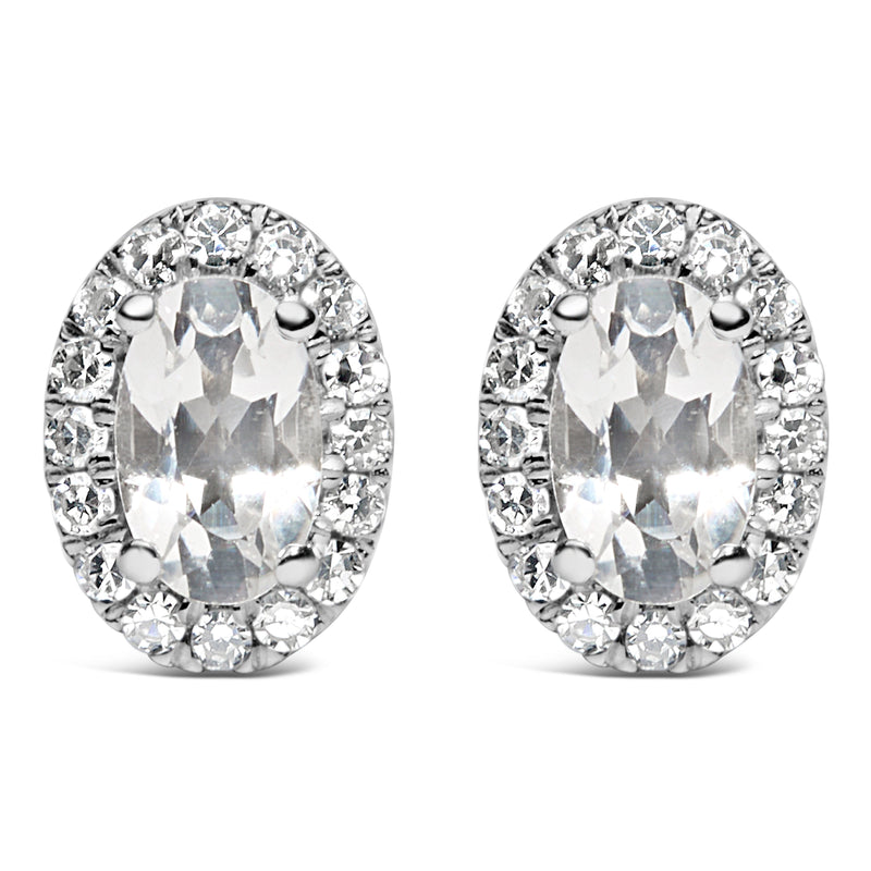 Bids.com 10K White Gold 5x3 MM Oval Purple Amethyst and Diamond Halo Stud Earrings (I-J Color, I1-I2 Clarity) Earrings