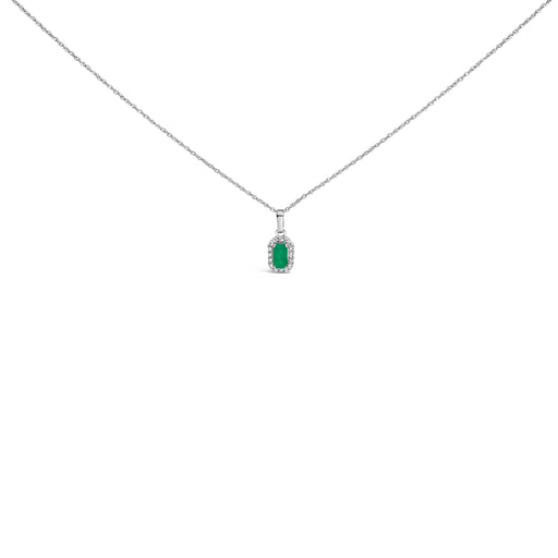 Bids.com 10K White Gold 5x3mm Green Emerald and Diamond Accent Halo Octagonal Shape 18" Pendant Necklace (I-J Color, I1-I2 Clarity) Necklaces