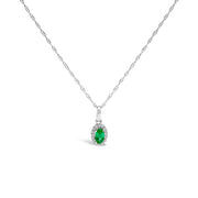 Bids.com 10K White Gold 5x3mm Green Emerald and Diamond Accent Halo Oval Shape 18" Pendant Necklace (I-J Color, I1-I2 Clarity) Necklaces