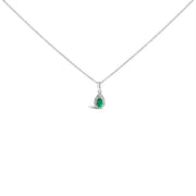 Bids.com 10K White Gold 5x3mm Green Emerald and Diamond Accent Halo Pear Shape 18" Pendant Necklace (I-J Color, I1-I2 Clarity) Necklaces