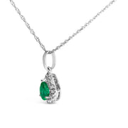 Bids.com 10K White Gold 5x3mm Green Emerald and Diamond Accent Halo Pear Shape 18" Pendant Necklace (I-J Color, I1-I2 Clarity) Necklaces