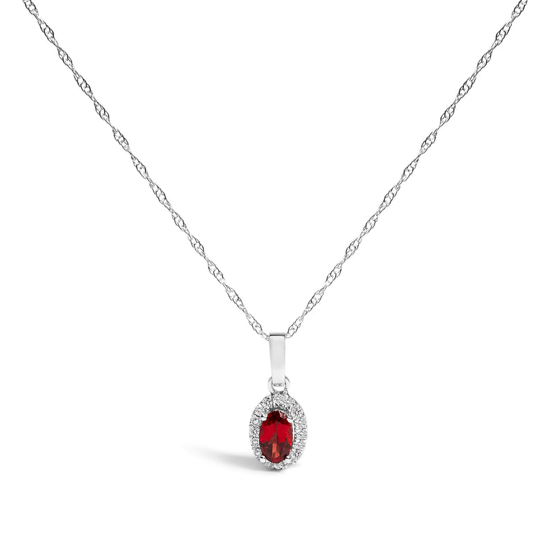Bids.com 10K White Gold 5x3mm Green Emerald and Diamond Accent Halo Oval Shape 18" Pendant Necklace (I-J Color, I1-I2 Clarity) Necklaces