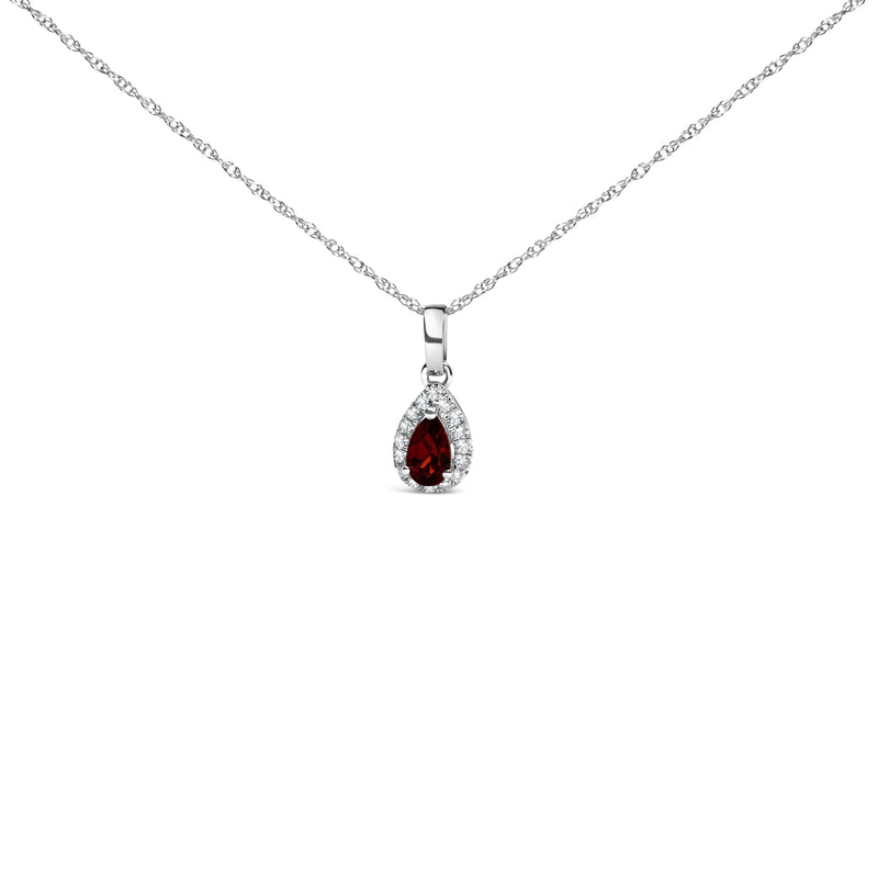 Bids.com 10K White Gold 5x3mm Green Emerald and Diamond Accent Halo Pear Shape 18" Pendant Necklace (I-J Color, I1-I2 Clarity) Necklaces