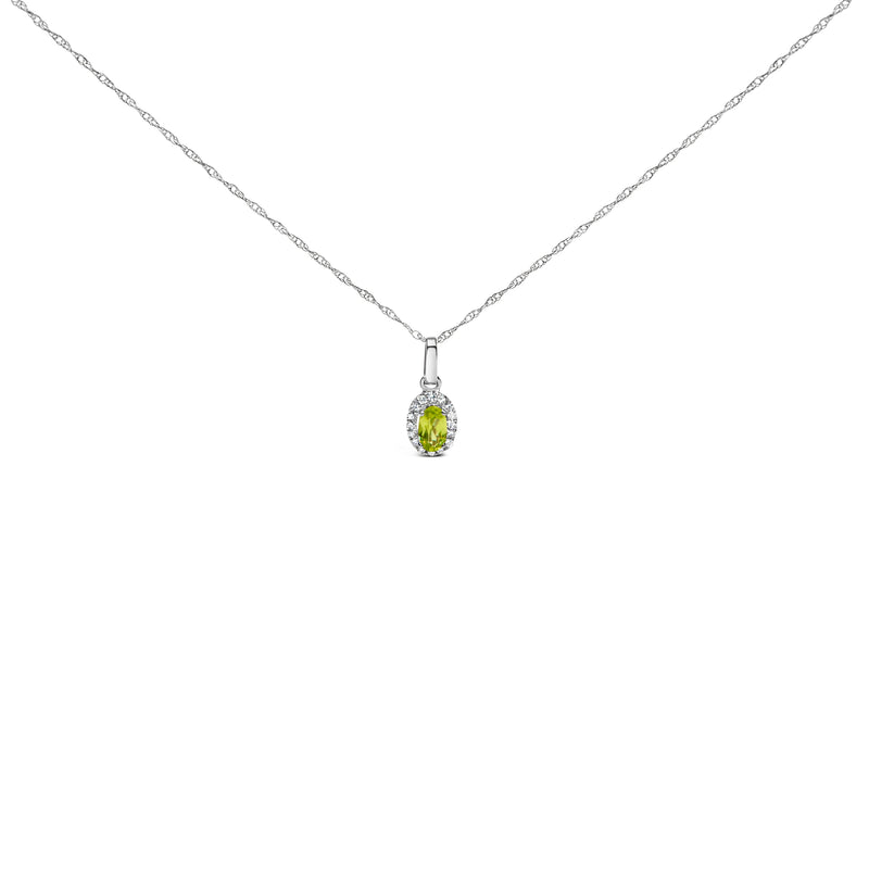 Bids.com 10K White Gold 5x3mm Green Emerald and Diamond Accent Halo Oval Shape 18" Pendant Necklace (I-J Color, I1-I2 Clarity) Necklaces