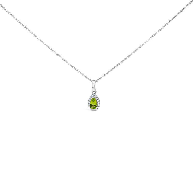 Bids.com 10K White Gold 5x3mm Green Emerald and Diamond Accent Halo Pear Shape 18" Pendant Necklace (I-J Color, I1-I2 Clarity) Necklaces