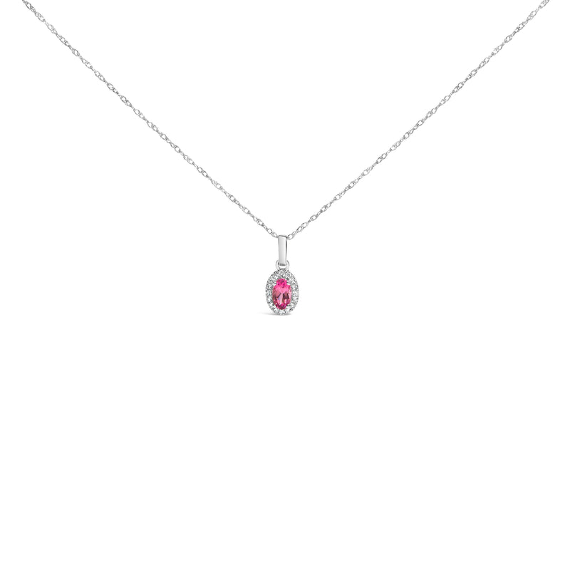 Bids.com 10K White Gold 5x3mm Green Emerald and Diamond Accent Halo Oval Shape 18" Pendant Necklace (I-J Color, I1-I2 Clarity) Necklaces