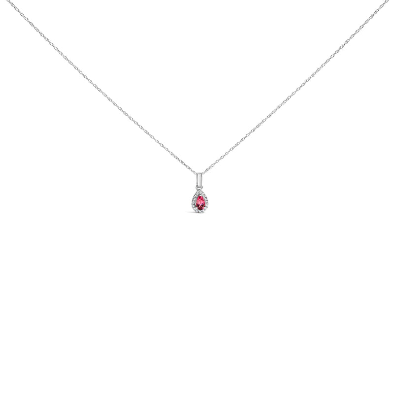 Bids.com 10K White Gold 5x3mm Green Emerald and Diamond Accent Halo Pear Shape 18" Pendant Necklace (I-J Color, I1-I2 Clarity) Necklaces