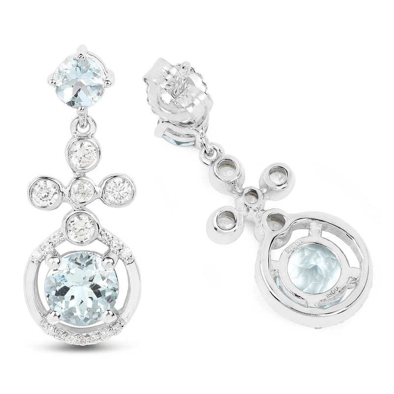 Bids.com 4.42 Carat Genuine Aquamarine and White Zircon .925 Sterling Silver Earrings Earrings