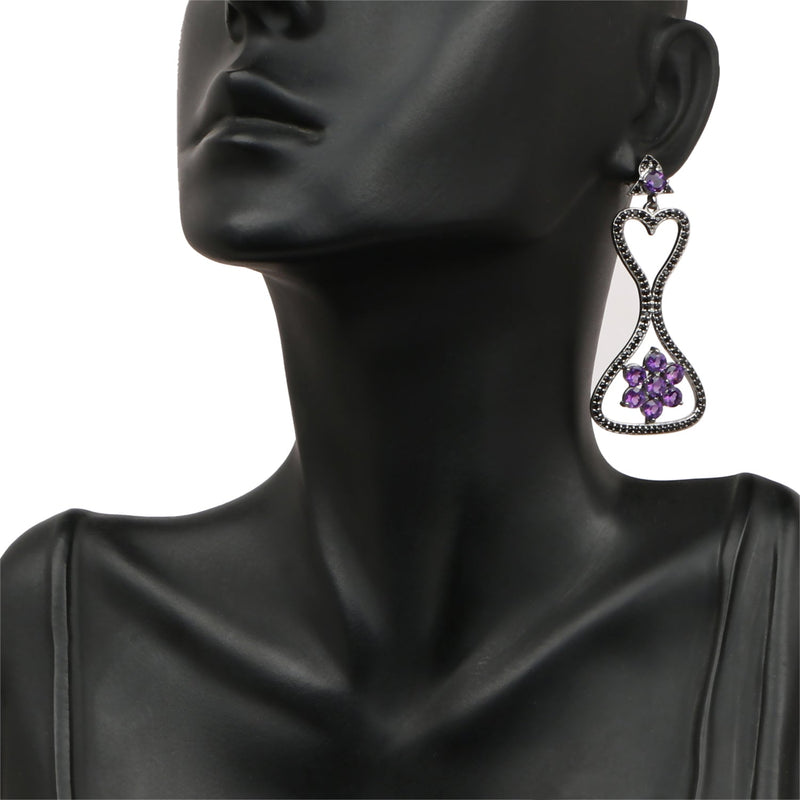 Bids.com 6.31 Carat Genuine Amethyst & Black Spinel .925 Sterling Silver Earrings Earrings