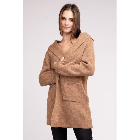 Hooded Open Front Sweater Cardigan