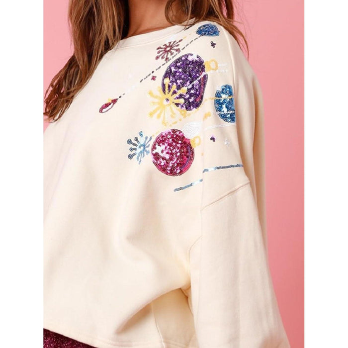 Sequin Round Neck Dropped Shoulder Sweatshirt