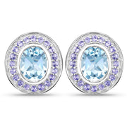 Bids.com 6.30 Carat Genuine Blue Topaz and Tanzanite .925 Sterling Silver Earrings Earrings