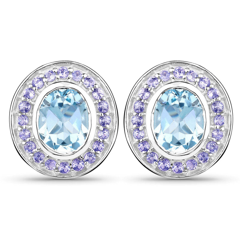 Bids.com 6.30 Carat Genuine Blue Topaz and Tanzanite .925 Sterling Silver Earrings Earrings