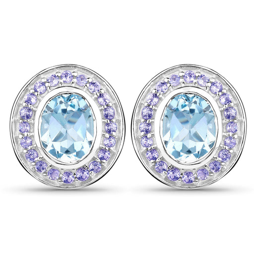 Bids.com 6.30 Carat Genuine Blue Topaz and Tanzanite .925 Sterling Silver Earrings Earrings