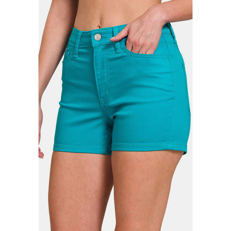 High Waist Denim Shorts in Light Teal