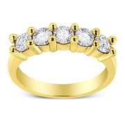 Bids.com 14K Yellow Gold Plated .925 Sterling Silver 1.0 Cttw Shared Prong-set Round Diamond 5 Stone Band Ring (J-K Color, I1-I2 Clarity) - Size 7 Rings