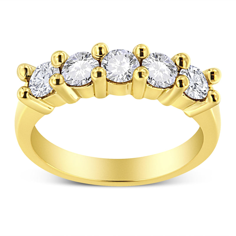 Bids.com 14K Yellow Gold Plated .925 Sterling Silver 1.0 Cttw Shared Prong-set Round Diamond 5 Stone Band Ring (J-K Color, I1-I2 Clarity) - Size 7 Rings