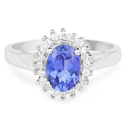 Bids.com 1.45 Carat Genuine Tanzanite and White Zircon .925 Sterling Silver Ring Rings