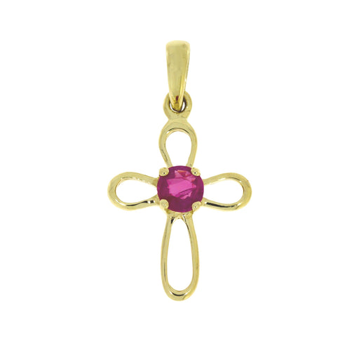 Bids.com .18ct Ruby Cross Religious Pendant 10KT Yellow Gold Pendants