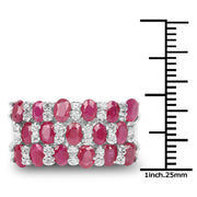 Bids.com 3.69 Carat Genuine Ruby and White Topaz .925 Sterling Silver Ring Rings