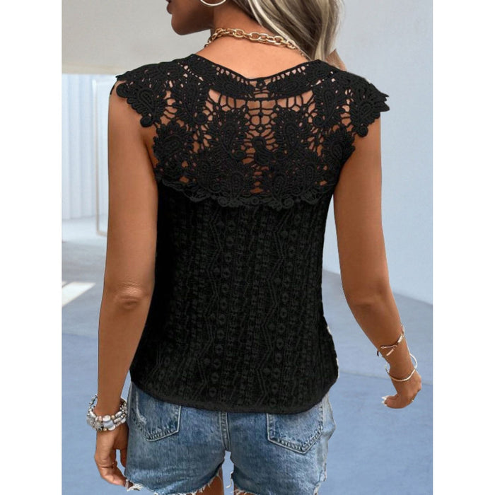 Cutout Lace Detail Notched Blouse