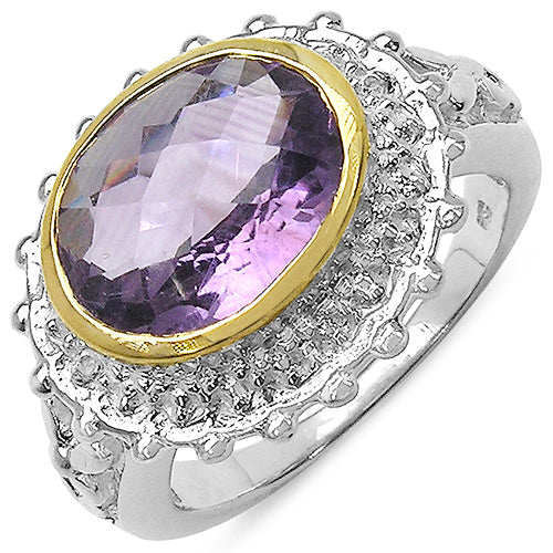 Bids.com Two Tone Plated 4.36 Carat Genuine Amethyst & White Topaz .925 Sterling Silver Ring Rings