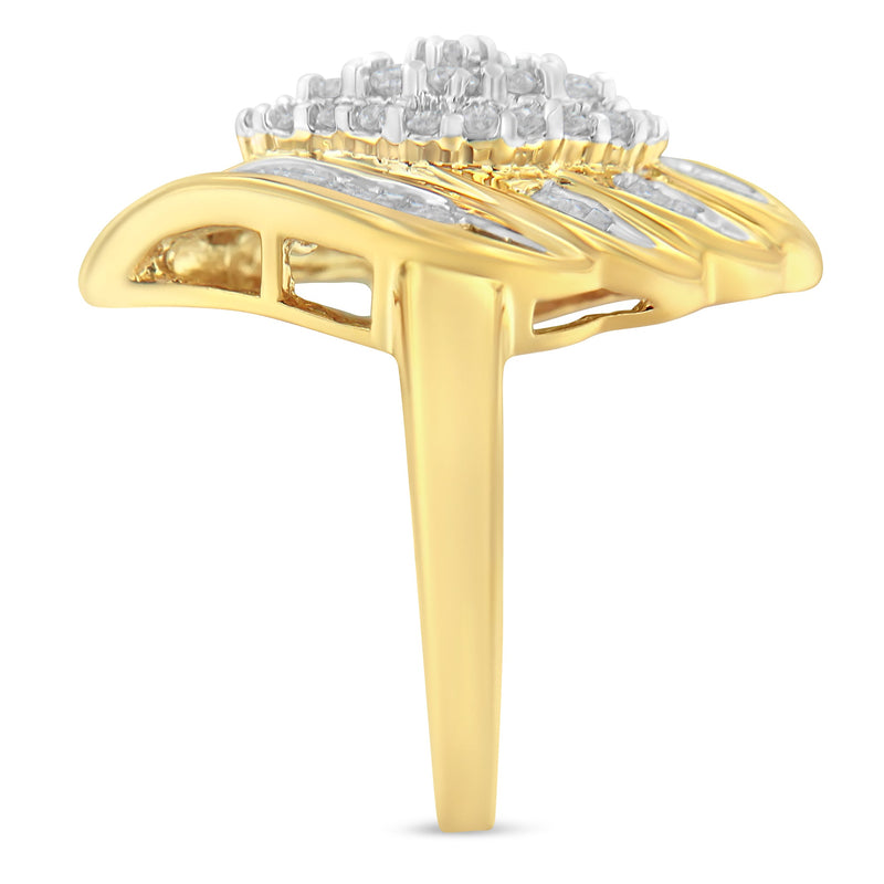 Bids.com 10K Yellow Gold Plated .925 Sterling Silver Diamond Cocktail Ring (3/4 Cttw, I-J Color, I2-I3 Clarity) - Size 6 Rings